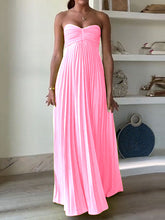 Solid Color Pleated Tube Elegant Maxi Dresses