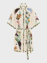 Short Sleeves Flower Print Lapel Collar Mini Dresses