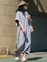 Casual Short Sleeves Solid Color Round-Neck Maxi Dress