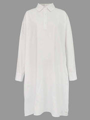 Long Sleeves Loose Pleated Solid Color Split-Joint Lapel Midi Dresses Shirt Dress