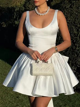 Solid Color Ruffled Bow Satin Sleeveless Vest Elegant Mini Dresses