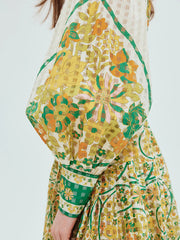 Floral Print Long Sleeves Ruffled Maxi Dresses