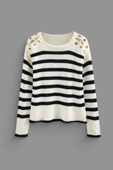Stripe Round Neck Knit Long Sleeve Top