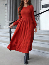 A-Line Long Sleeves Solid Color Split-Joint Round-Neck Midi Dresses