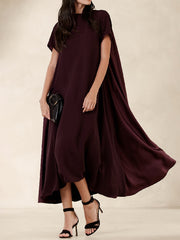 Pockets Solid Color Loose Short Sleeves Round-Neck Maxi Dresses