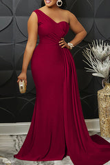 Plus Size Formal Orange Elegant One Shoulder Sweep Maxi Dress