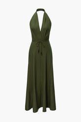 V-neck Tie Waist Halter Maxi Dress