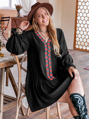 Vacation Loose Puff Sleeves Floral Printed V-Neck Mini Dresses