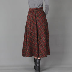 90s fashion Autumn and Winter Woolen Skirt Artistic Retro Plaid Large Swing Skirt Elastic Waist Mid-Length Square Dance Slimming A- Line