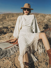 Vacation Loose Puff Sleeves Tasseled Solid Color Round-Neck Maxi Dress