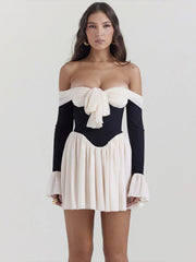 Lace Folds Mini Dress For Women Off The Shoulders Bodycon Splice Sexy Dress Women's Clubwear Fashion Slim Dresses FemaleChristmas Gifts