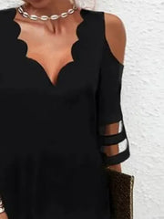 Half Sleeves Loose See-Through Solid Color Split-Joint Cold shoulder Mini Dresses