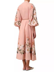 Flower Printed Long Sleeves Elegant Maxi Dresses