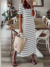 Printed Split-Side Striped A-Line Loose V-Neck Midi Dresses