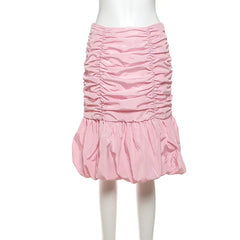 Fashion Ruched Cake Skirts Splice Zipper High Waist Solid Color Skirt Women's Slim Patchwork Pleated Skirt Sexy Hot Girl