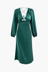 V-Neck Satin Cut Out Backless Maxi Dress