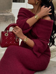 Off Shoulder Long Sleeve Knitted Maxi Dress Women Solid Fashion Backless Bodycon Vestidos 2025 New Lady Party StreetwearChristmas Gifts