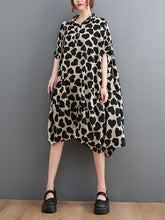 Heart Print Batwing Sleeves Irregular clipping Lapel Midi Dresses