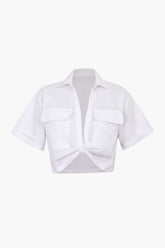 Flap Pocket Twist Hem Shirt