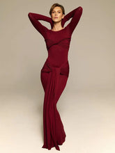 Elegant Ruched Long Bodycon Dress For Women Fashion Twist Splice Club Party Slinky Sexy Dresses Female Birthday VestidoChristmas Gifts