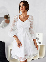 Vacation Puff Sleeves A-Line Solid V-Neck Dress