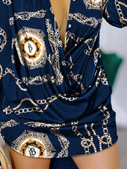 Figure Printed Long Sleeves Loose Lapel Shirt Dress Mini Dresses