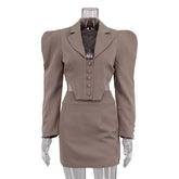 Fall New Mini Skirt Suit Long Sleeve Lapel Fishbone Top Hip-Covering Skirt Sexy Bodycon Two-Piece Commuting Sets Female