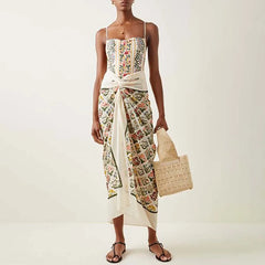 Fashion Floral One Piece Swimsuit Beach Dress Women's Swimwear 2025 Trend String Strap Sexy Bikini  Women Swimwear High Waist