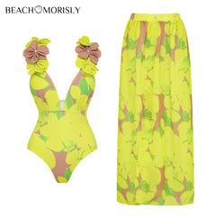 2025 trend Woman Deep V Lemon Printed Swimsuit set two-piece Swimwear Women luxury Beachwear Bathing Suit beach dress wholesale