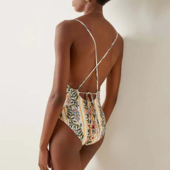 Fashion Floral One Piece Swimsuit Beach Dress Women's Swimwear 2025 Trend String Strap Sexy Bikini  Women Swimwear High Waist