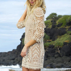 Sexy Women's Bathing Suit Cover Up Crochet Lace Bikini Bathing Suit Swimsuit Smock Knitting Swimwear Mesh Beach Dress Tunic Robe