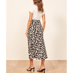 Summer Skirt Beach Vacation Casual Daisy Floral Skirt High Waist Elegant Midi Skirt Women Clothes Back Zipper Long Skirts