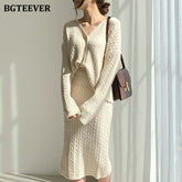 Elegant Knitted 2 Pieces Set Women V-Neck Single-Breasted Cardigans & Elastic Waist Pencil Skirt Women 2022 Sweater Set