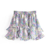 2023 Summer Beach Style Elastic Holiday Floral Ruffle Woman Skirtss Beach Vocation Ladies Mini Skirts