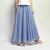 Women's Elegant High Waist Linen Maxi Skirt 2024 Summer Ladies Casual Elastic Waist 2 Layers Skirts saia feminina