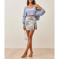 Skirts Womens High Waist Side Slit Sexy Mini Skirts Vintage Floral Print Skirt Summer Women Clothes Back Zipper Short Skirt