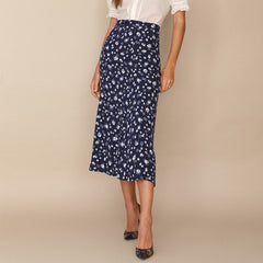 Long Skirts For Women Vintage Floral Print Skirt Elegant Office Lady High Waist Skirts Womens Summer Chiffon Midi Skirt