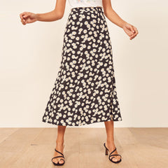 Summer Skirt Beach Vacation Casual Daisy Floral Skirt High Waist Elegant Midi Skirt Women Clothes Back Zipper Long Skirts