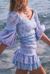 2025 Summer Autumn Holiday Long Sleeve Patchwork Floral Woman Dress Beach Vocation Ladies Mini Dress