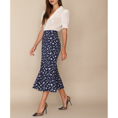 Long Skirts For Women Vintage Floral Print Skirt Elegant Office Lady High Waist Skirts Womens Summer Chiffon Midi Skirt