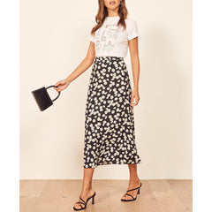 Summer Skirt Beach Vacation Casual Daisy Floral Skirt High Waist Elegant Midi Skirt Women Clothes Back Zipper Long Skirts