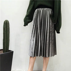 2024 New Autumn And Winter High Waisted Skinny Female Velvet Skirt Pleated Skirts Pleated Skirt Free Shipping