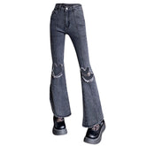 Heart Cut Out Grunge Flare Jeans