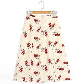 Woman Skirts Fashion New Women Vintage Floral Print Skirt High Waist Skirts Womens Front Buttons Ladies Elegant Midi Skirt