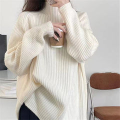 long sweater dress outfit Plus Size Lazy Style Autumn and Winter Half Turtleneck Sweater Simple Mid-Length Women's Sweater Base