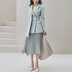2000s fashion 2024 Casual Double Breasted Suit Jacket Long Sleeve Contrast Color Irregular Pleated Skirt Spring and Autumn Fashion Suit Women