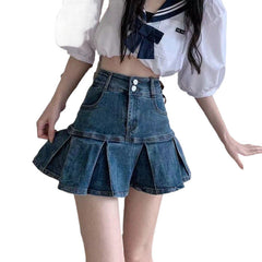 2000s fashion Denim Fishtail Skirt Women's Fashionable New Small High Waist A- line Slimming Versatile 2024 Short Culottes