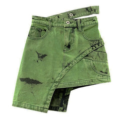 lookbook outfits Summer Popular Niche Design Denim Half-Length Asymmetric Washed Green Denim Skirt Summer Denim Skirt