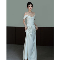 detective vs suspect dress to impress off-Shoulder Light Wedding Dress Simple Travel Shooting White 2025 New Bridal Korean Super Fairy Welcome Yarn Dress