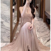 outfit It's a Fairy Dress, Low Saturation Pink 4 M Mesh Dress Slimming Temperament Ribbon Dress for Women Summer 2025